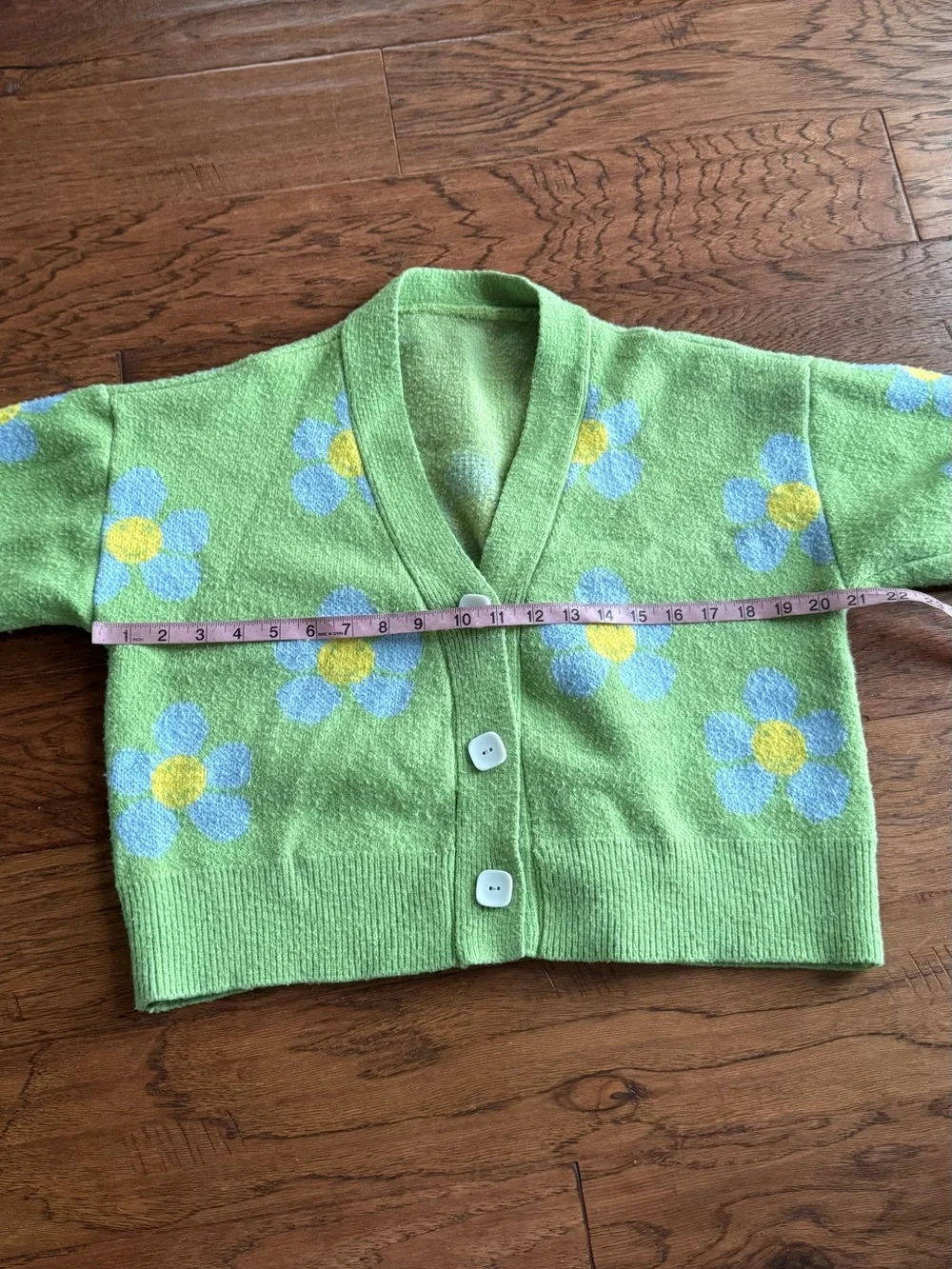 Green Daisy Button Cardigan Sweater